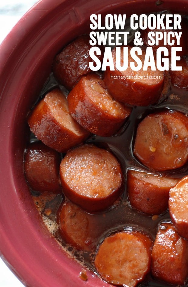Our Slow Cooker Sweet Spicy Sausage is the perfect blend of sweet, spicy and smoky and is sure to be your new favorite appetizer!