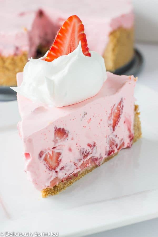 No-Bake Strawberry & Cream Pie is a family favorite around our house. It’s light, it’s refreshing, and you don’t even have to turn on your oven to make this pie. The graham cracker crust has a hint of cinnamon, which makes this pie even more delicious. The hardest part about making this pie is waiting for it to set in the fridge.