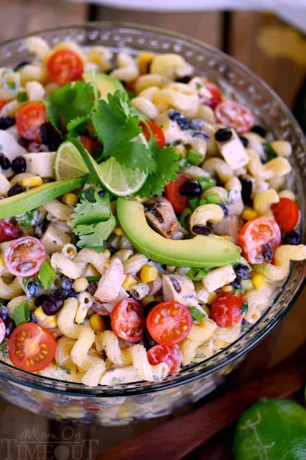 Creamy Cilantro Lime Southwestern Pasta Salad recipe is satisfying enough for an easy dinner or a tasty addition to any party, BBQ or get together! Grilled chicken, black beans, corn, tomatoes, and a creamy cilantro lime dressing make this pasta salad exceptionally delicious!
