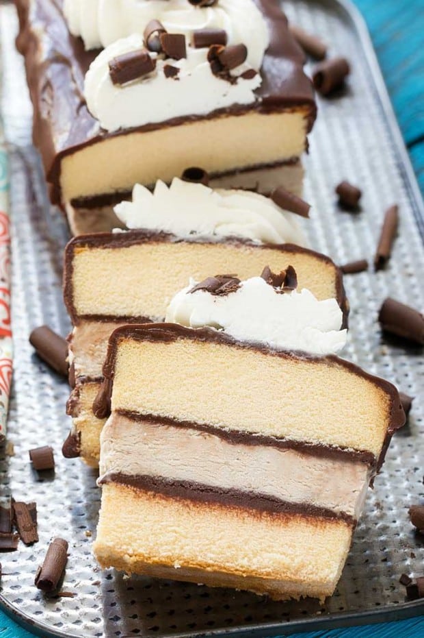 This tiramisu ice cream cake layers no-churn coffee ice cream, cake and chocolate for a decadent treat that’s great for entertaining.