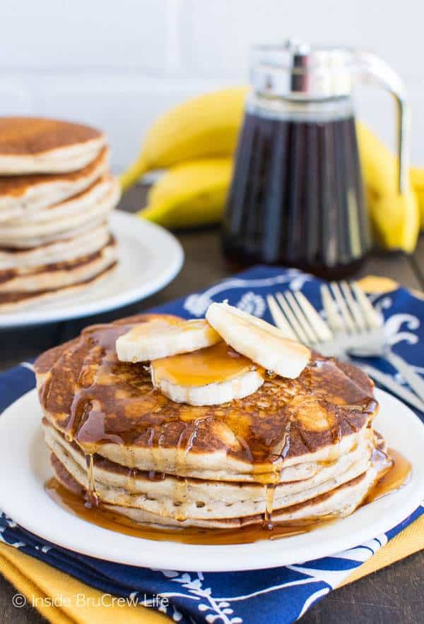  Banana Pancakes are a sweet start to the day. Bursting with banana flavor, the batter mixes up easily in a blender.