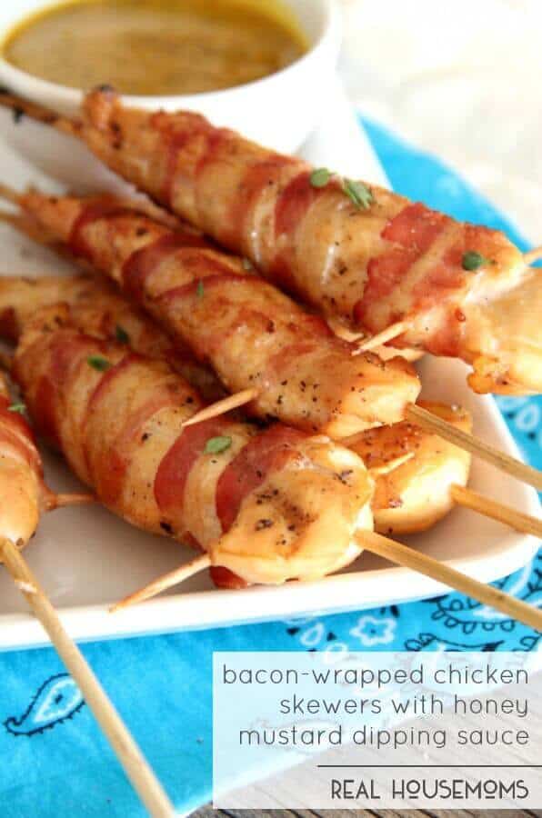 Bacon Wrapped Chicken Skewers with Honey Mustard Dipping Sauce