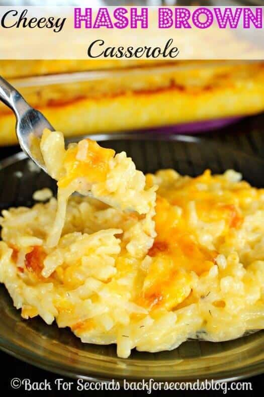 This Cheesy Hash Brown Casserole from Back for Seconds is a dinner side dish that you really need to try if you haven’t already. It’s deliciously cheesy, hot, and it will be a huge hit where ever you take it! It’s one of those recipes that you can make for all sorts of different occasions. It’s perfect for dinner, potlucks, church and family function