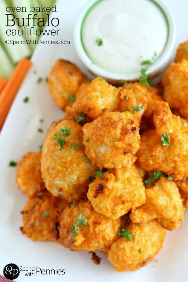If you’re looking to serve a snack big on flavor this is one of my favorites!  I do love Buffalo Wings, but I think I love this cauliflower even more (and these are much healthier)!