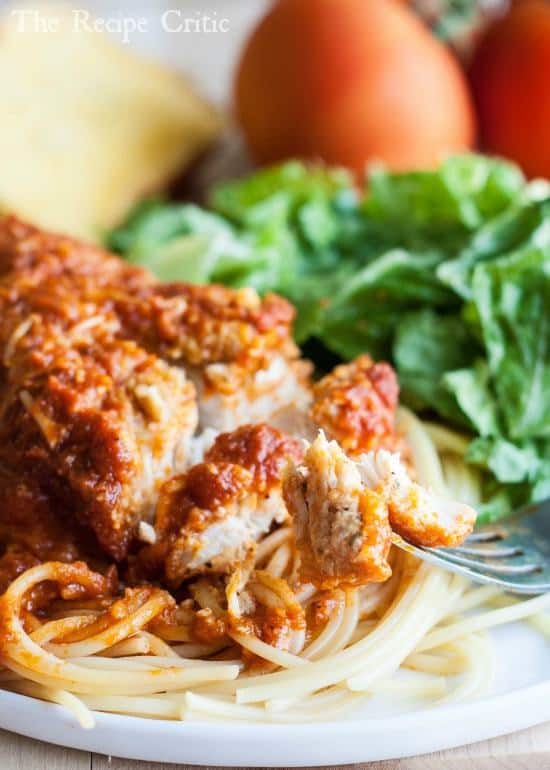I love chicken Parmesan but hate all of the hassle of making it.  This chicken parmesan recipe was so EASY to throw together and it tasted amazing!