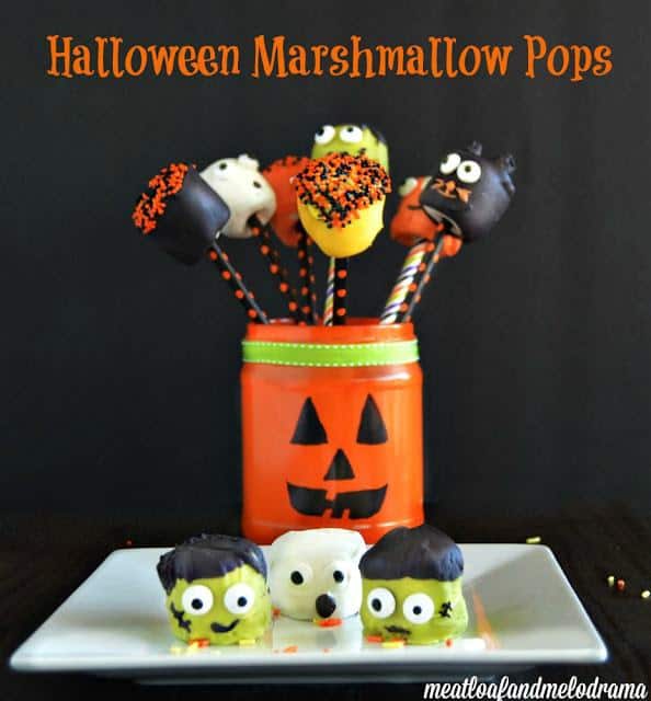 These festive, colorful Halloween Marshmallow Pops are super fun to make and perfect for parties or treats for the kids.