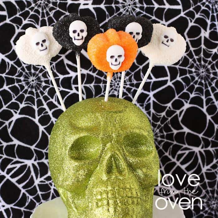 Marshmallow Pumpkin Pops for Halloween.. With Sugar Skulls