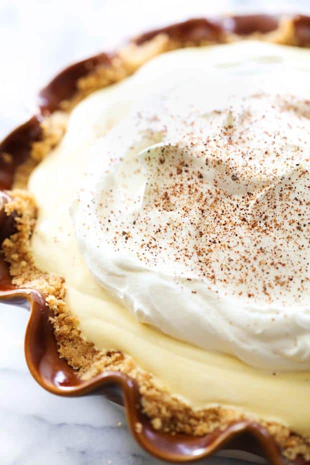 This Eggnog Cream Pie will soon become a holiday staple. It has a vanilla wafer crust with a creamy filling that has the perfect amount of eggnog flavor. This is a fabuloust dessert for holiday entertaining.