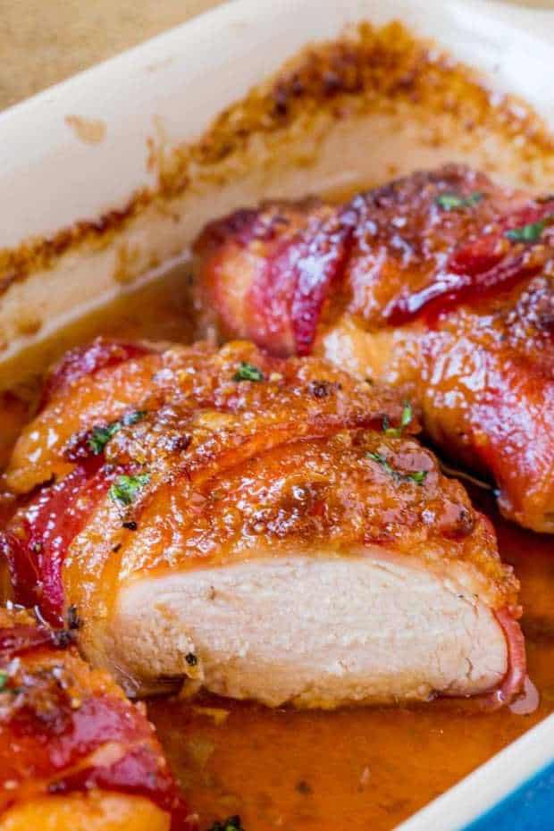 Bacon Brown Sugar Garlic Chicken, the best chicken you’ll ever eat with only 4 ingredients. Sticky, crispy, sweet and garlicky, the PERFECT weeknight meal.