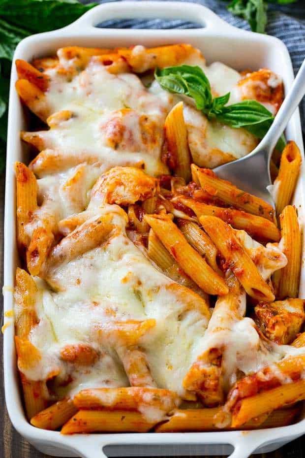 If you love classic chicken parmesan, you’ll adore this simple yet satisfying baked pasta dish. This versatile recipe can be made in advance and is easy to double or triple to feed a crowd.