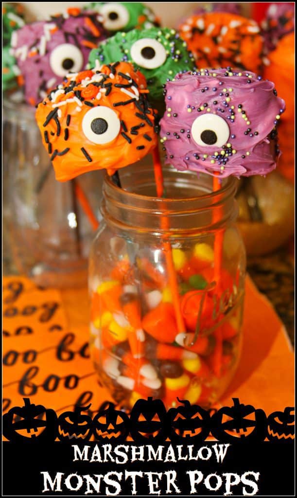 These Marshmallow Monster Pops are a quick and kid friendly Halloween treat that everyone in the family will love!