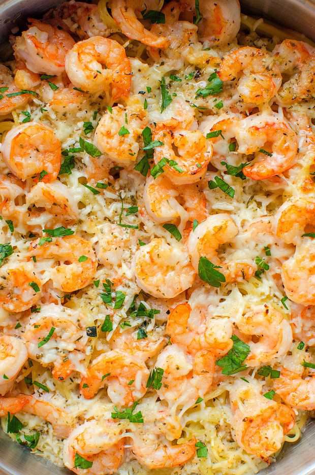 A close up of food, with Shrimp and Pasta