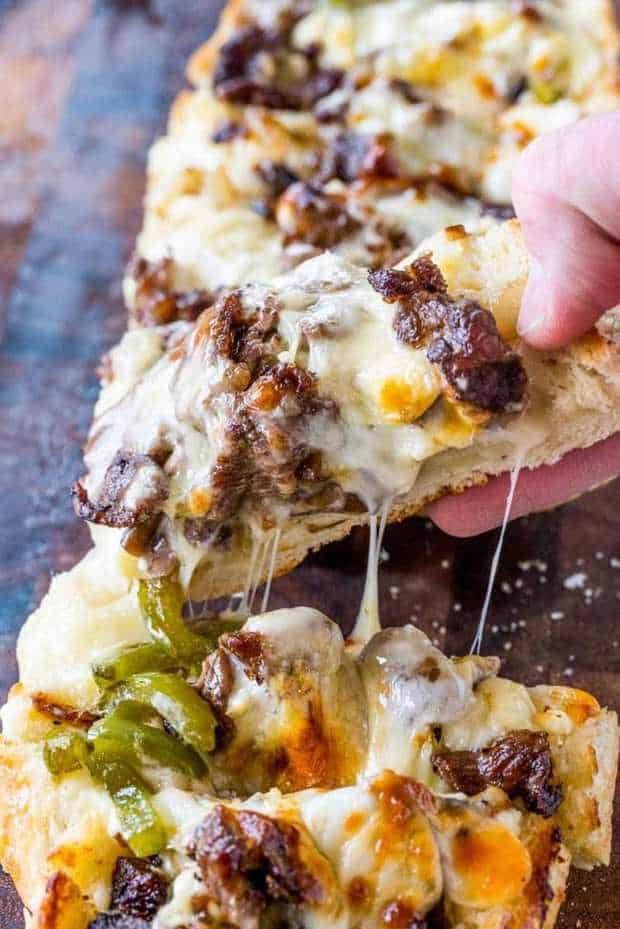 Philly Cheese Steak Cheesy Bread with just a few ingredients is the taste of Philly for a crowd!