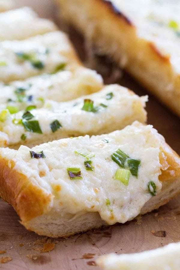 A knock off of the Cheesy Garlic Bread from Black Angus, this bread is gooey and full of garlic flavor.