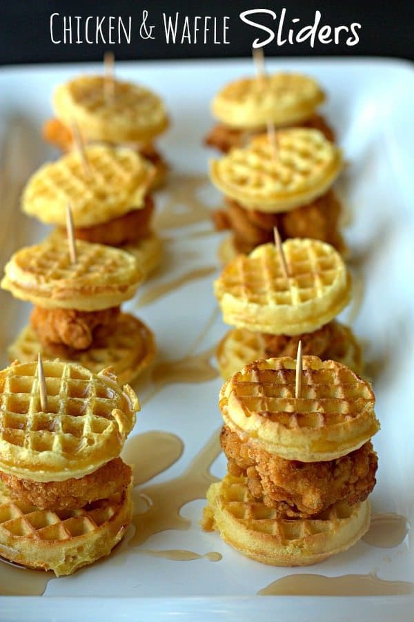  I present to you Chicken & Waffle Sliders. I took the classic comfort food chicken and waffles and turned it into a portable appetizer that is perfect for your next get together. These aren’t just for game day, you could even serve them at a brunch.