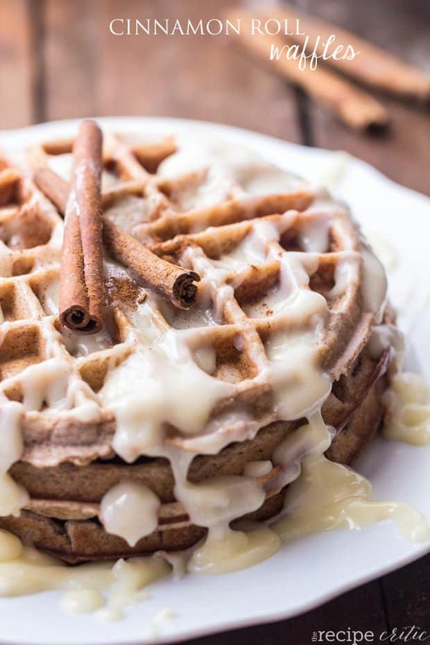 A delicious cinnamon waffle topped with cream cheese! Tastes like a cinnamon roll in waffle form!