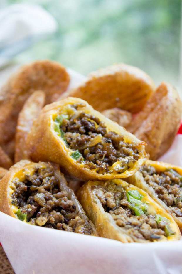 Cheesesteak egg rolls have all the flavors of the classic Philly Cheese Steak Sandwich in a crispy shell and made with ground beef!