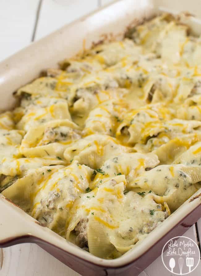 One of my favorite dishes that I’ve ever made for the blog was these mexican stuffed shells and you readers love them too, as they ended up being our most popular post last year! Well, I love stuffed shells in general, so I wanted to see if I could make more varieties of them, and out came these philly cheese steak stuffed shells.