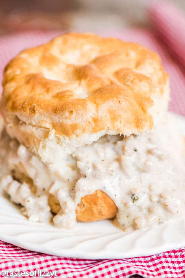 Gather the family around the breakfast table with these homemade biscuits and gravy. A savory, freshly seasoned sausage gravy recipe with ground pork.