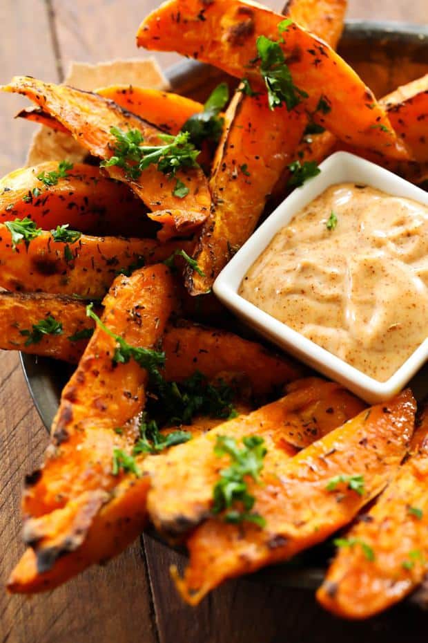 These Sweet Potato Wedges are SO yummy and the Honey Chipotle Dipping Sauce is the PERFECT compliment! They are savory and absolutely incredible!