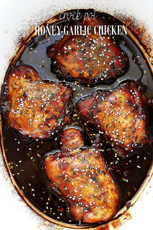 CROCK POT HONEY GARLIC CHICKEN -- Part of The Best Crock Pot Dinner Recipes