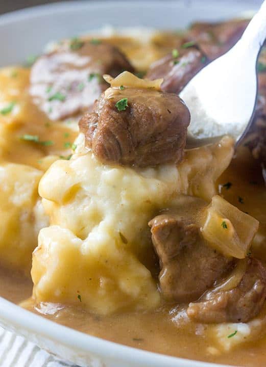 SLOW COOKER BEEF TIPS AND GRAVY -- Part of The Best Crock Pot Dinner Recipes