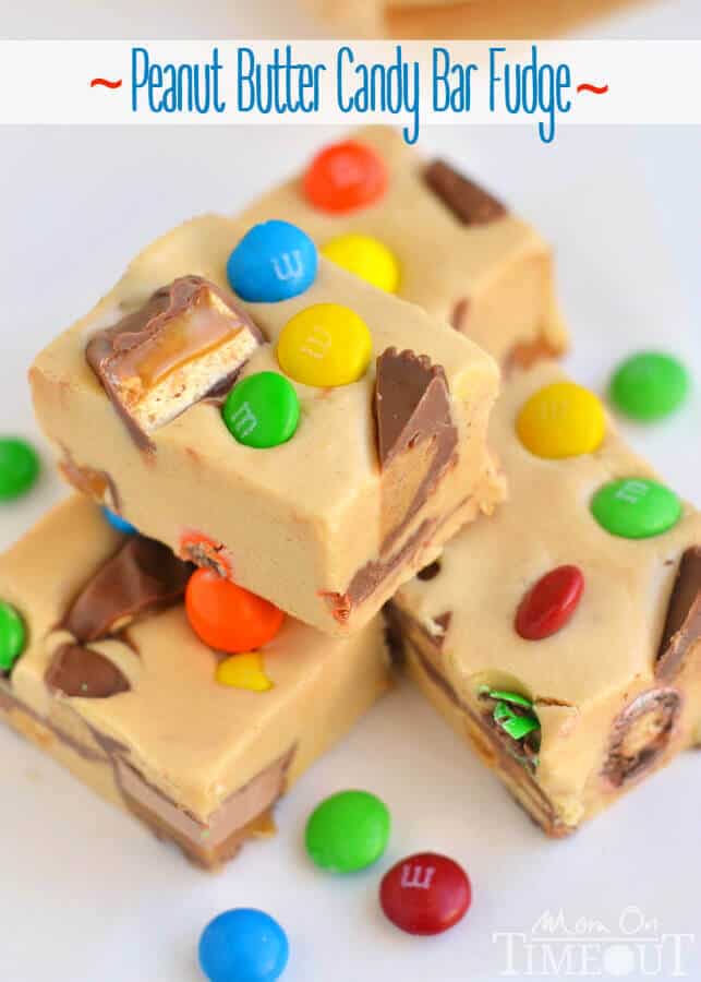 An excellent recipe for using up leftover candy and the perfect way to satisfy your sweet tooth –  you simply must try this Peanut Butter Candy Bar Fudge!