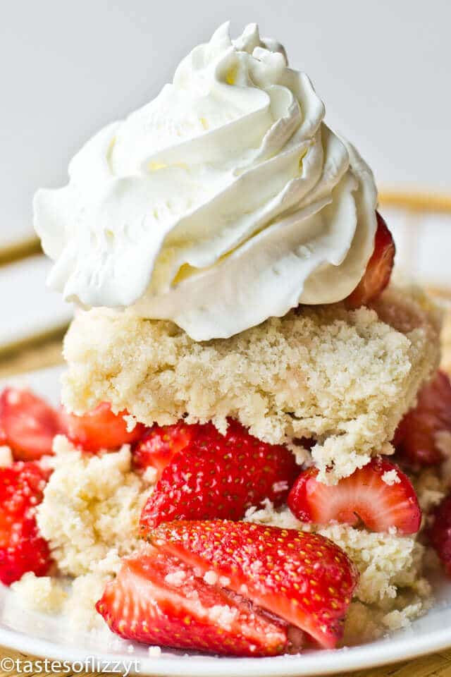 Amish Strawberry Shortcake is unique because of the streusel topping that gets baked on top of the shortcake. Amazingly good with fruit, or by itself