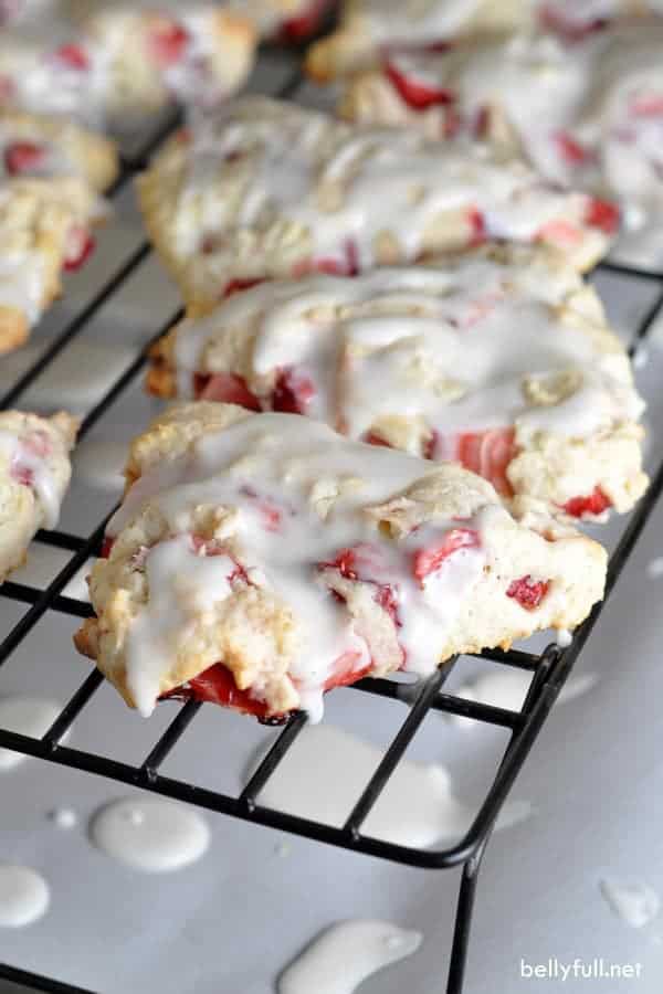 Strawberry Shortcake Scones – tender flaky scones with fresh strawberries throughout and a dreamy glaze!