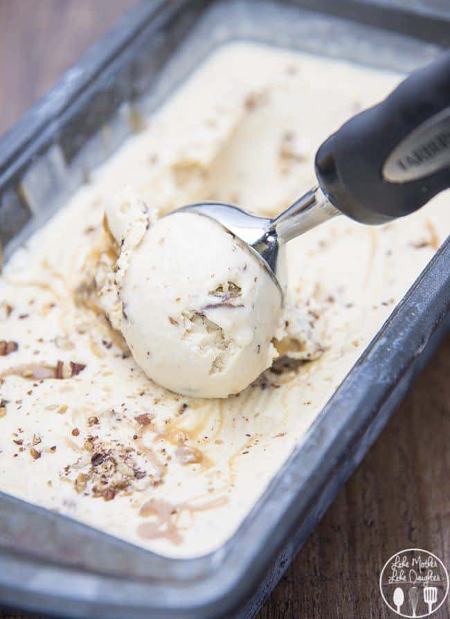 This Salted Caramel Pecan Ice Cream starts with a custard base swirled with salted caramel and chinks of pecan throughout, it's just so perfectly creamy and delicious.