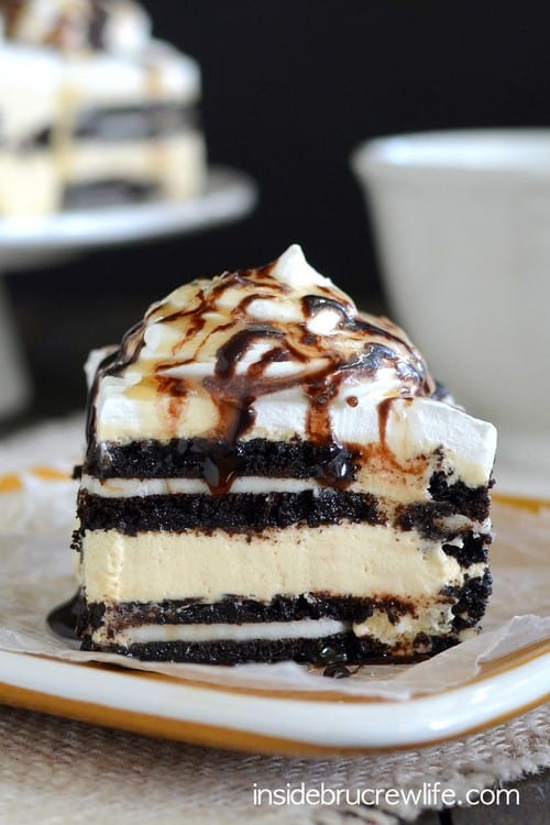 This Salted Caramel Oreo Icebox Cake has all those same flavors in an easy to make no bake cake.  Perfect for an any time pick me up.