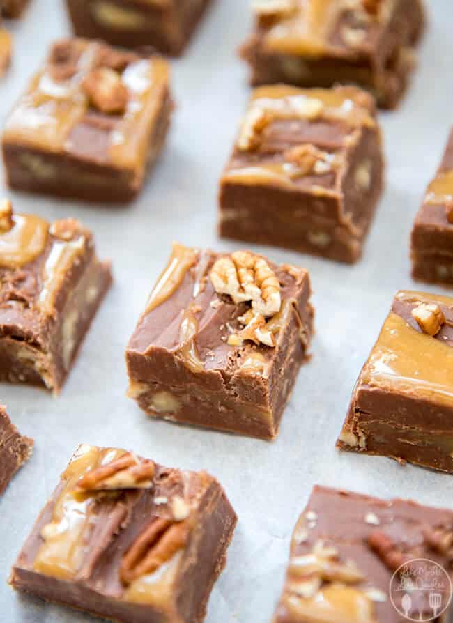 TURTLE FUDGE IS A CREAMY CHOCOLATE FUDGE WITH A CARAMEL AND PECAN CENTER! ITS A DELICIOUS TREAT THAT EVERYONE WILL LOVE!
