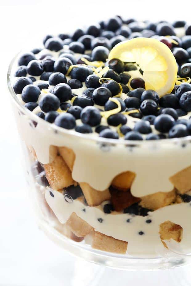 This Lemon Blueberry Trifle has such a light and refreshing lemon flavor while bursting with juicy blueberries. The cake and pudding layers add so much to this dessert. It is perfect for parties and for the spring and summer seasons.