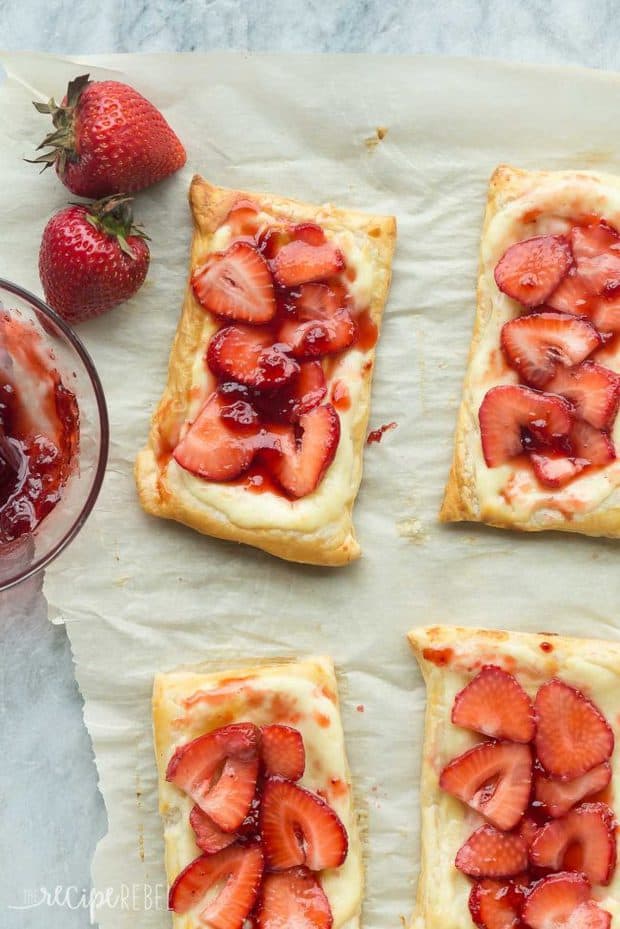 These Strawberry Cream Cheese Danishes are an easy breakfast or dessert that’s perfect for summer!