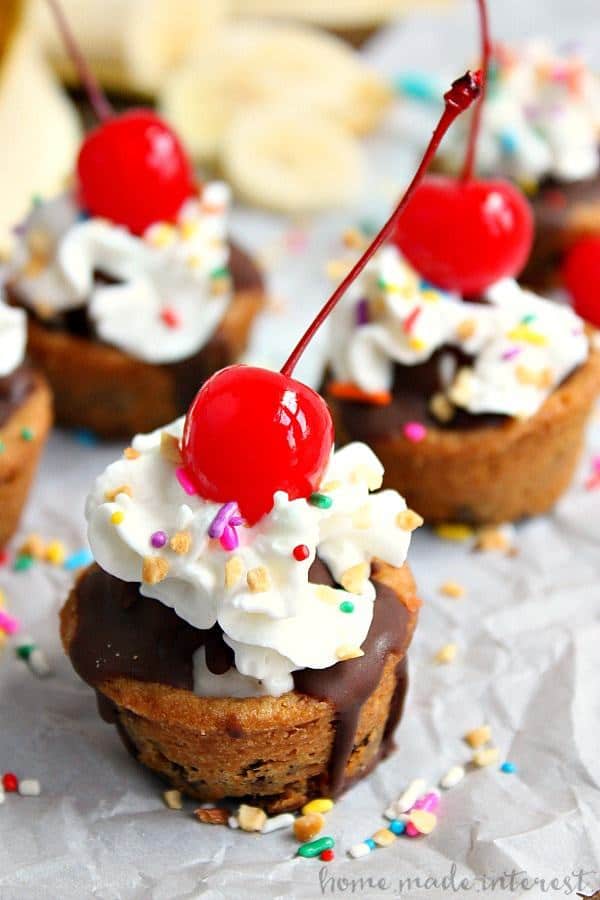 These easy Banana Split Cookie Cups are perfect for summer parties…or just a fun dessert for your family!