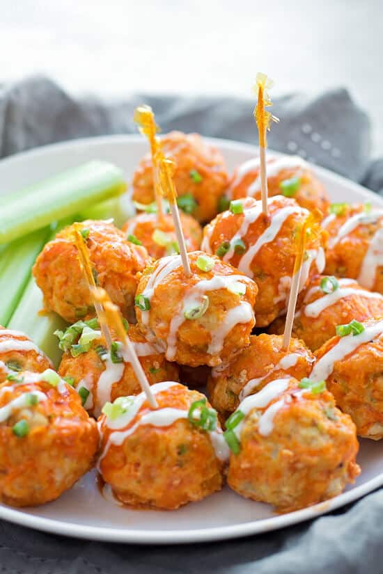 30 Minute Buffalo Chicken Meatballs--Part of 25+ Favorite Buffalo Flavored Recipes