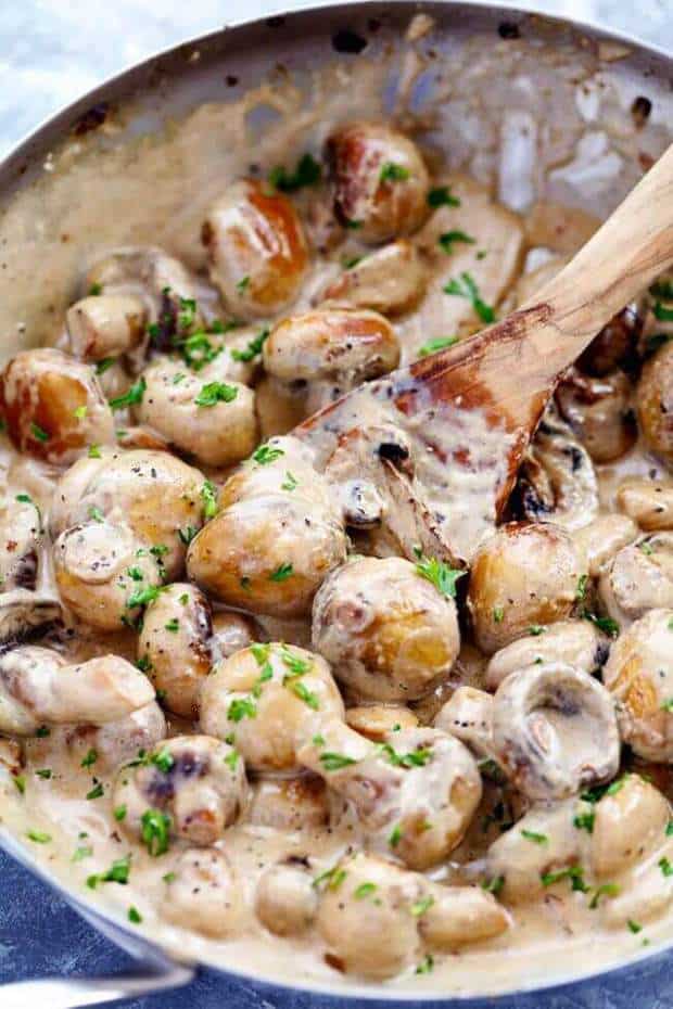 So creamy, delicious and go GREAT as a side dish -- or even on top of your favorite steak or chicken! They are sautéed in a butter and garlic sauce until they are perfectly tender, YUM! Seriously, these mushrooms are AMAZING and ready in just under 10 minutes!