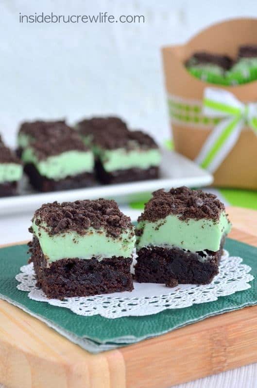 What would you do with an extra box of Thin Mints?  We actually eat the girl scout cookies.  But this weekend I made a pan of Thin Mint Fudge Brownies just for fun.  Who wants to come over for coffee and the best brownies ever?