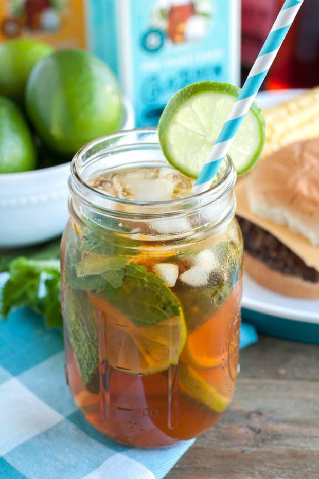 Mojito sweet tea is a refreshing, low calorie drink to serve your guests. A tasty twist on iced tea with lime and mint that will have you asking for a refill.