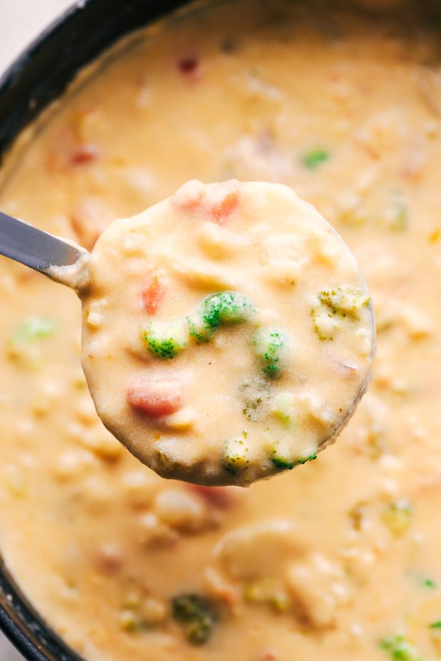Cheesy Vegetable Soup is jam packed with tender vegetables in a creamy cheesy soup. This soup has amazing flavor and is so comforting in the winter!