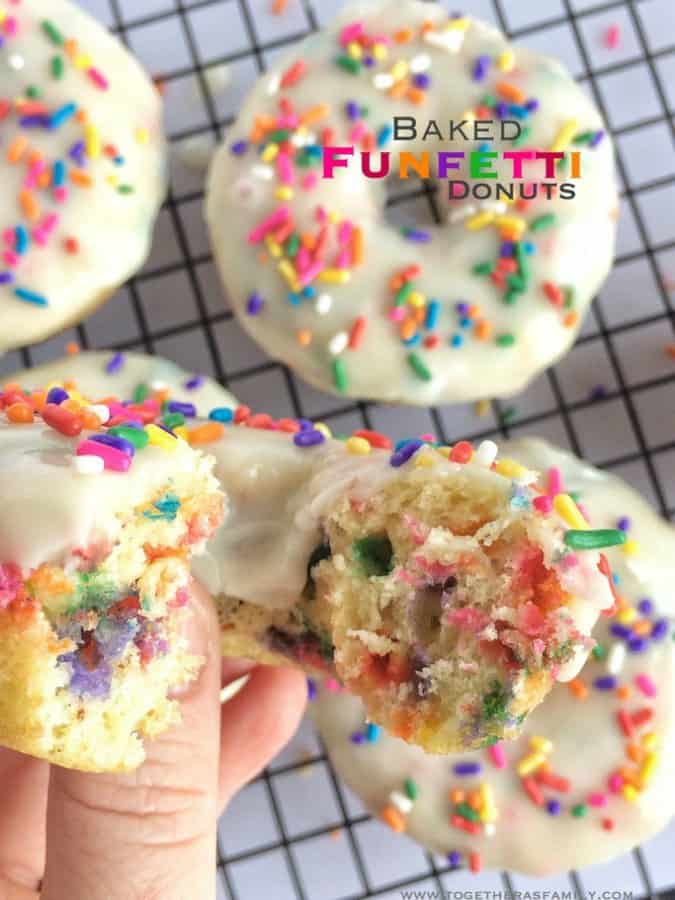Soft and sweet donuts filled with funfetti sprinkles, covered in a vanilla glaze and baked in the oven. These baked funfetti donuts are soft, sweet, quick to make, and so delicious!