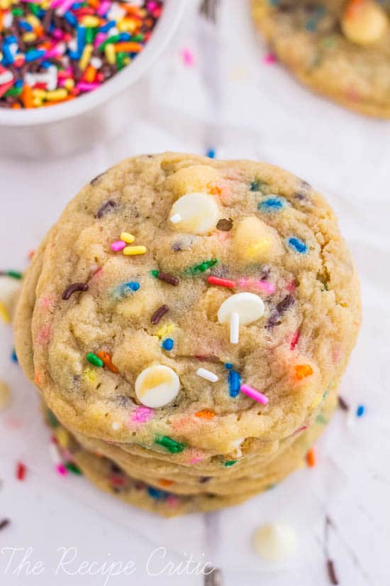 Amazingly soft and chewy cheesecake pudding cookies with added fun with rainbow sprinkles!