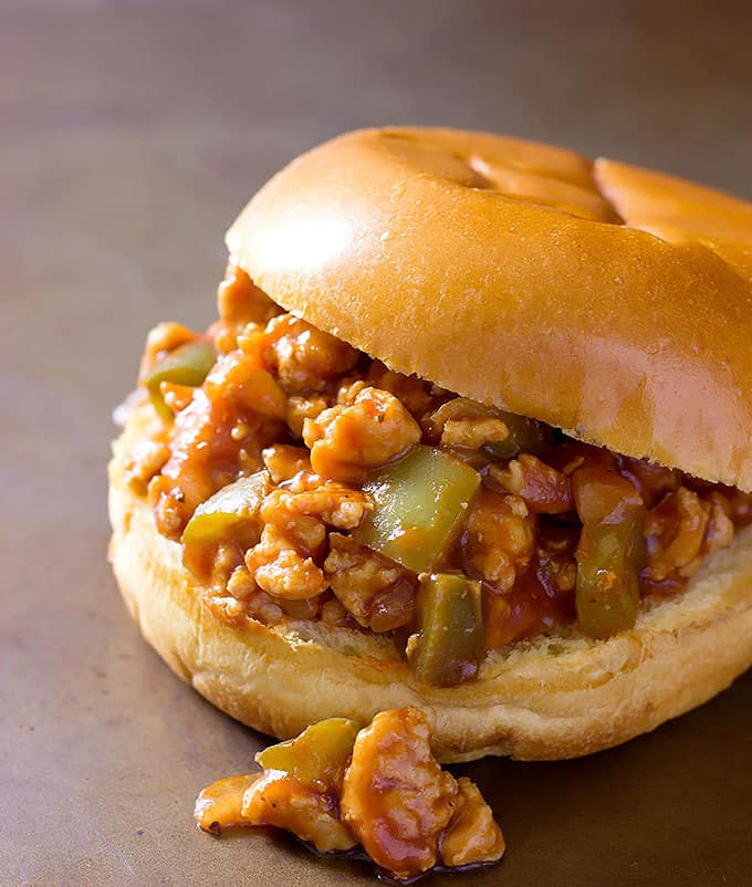 BBQ Chicken Sloppy Joes are sautéed veggies and ground chicken coated in sweet and tangy BBQ sauce.