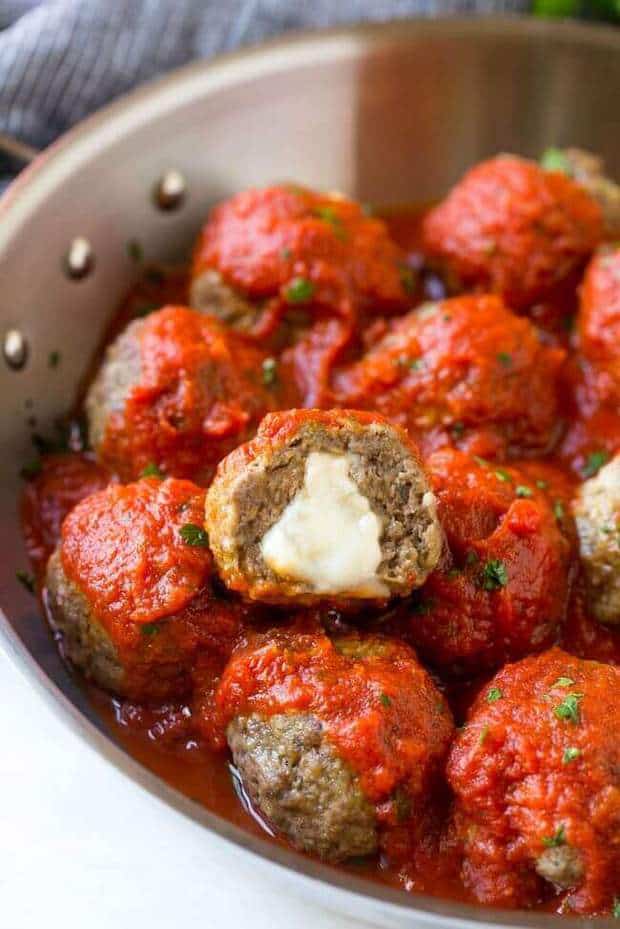 Mozzarella Stuffed Meatballs are a fun twist on the classic recipe – serve these meatballs as a party appetizer or over a big plate of spaghetti for a hearty meal!