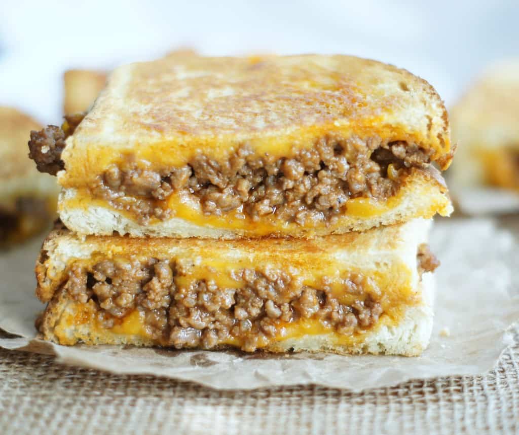 These Sloppy Joe Grilled Cheese Sandwiches are easy to make. Ready in no time at all, their cheesy goodness are a favorite that your kids and family will love!