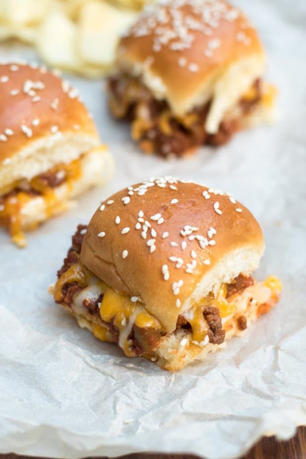 Toasted buns filled with a super flavorful Sloppy Joe mixture and melted cheese. These fun little Sloppy Joe Sliders have game day party written all over them!