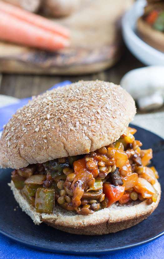 Vegetarian (and Vegan!) Sloppy Joes made with lentils, mushrooms, carrots, celery, and green bell pepper are so hearty and filling you’ll forget you’re not eating meat.