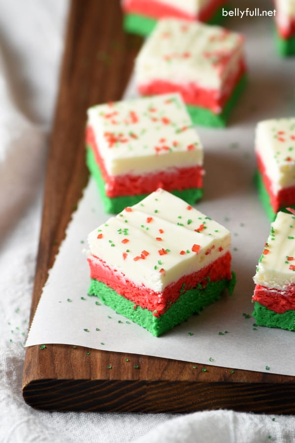 Layers of red, green, and white, make this Christmas fudge so festive! Perfect for any holiday dessert tray.