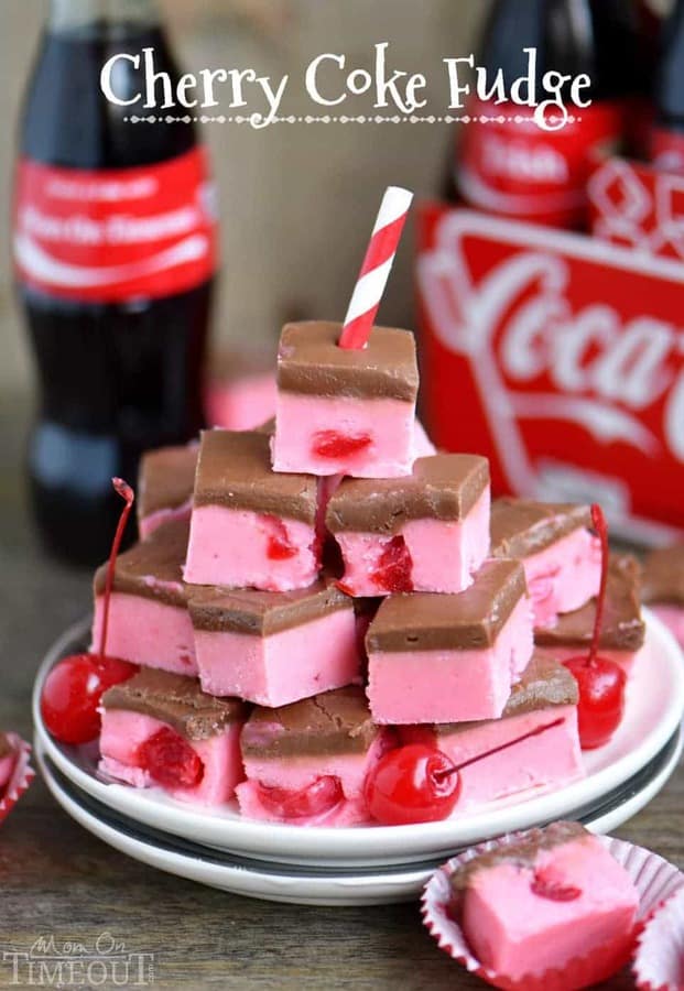 Because we can… Cherry Coke Fudge! A decadent cherry fudge topped with a Coca-Cola chocolate frosting! This irresistible fudge is sure to be a hit this holiday season!
