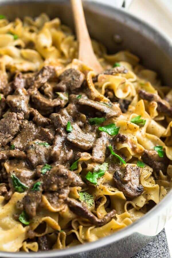 ne Pot Beef Stroganoff – all the delicious flavors you love about this classic comfort food made easier in just ONE pan! Strips of tender beef, soft egg noodles coated in a creamy mushroom sauce and perfect for busy weeknights!